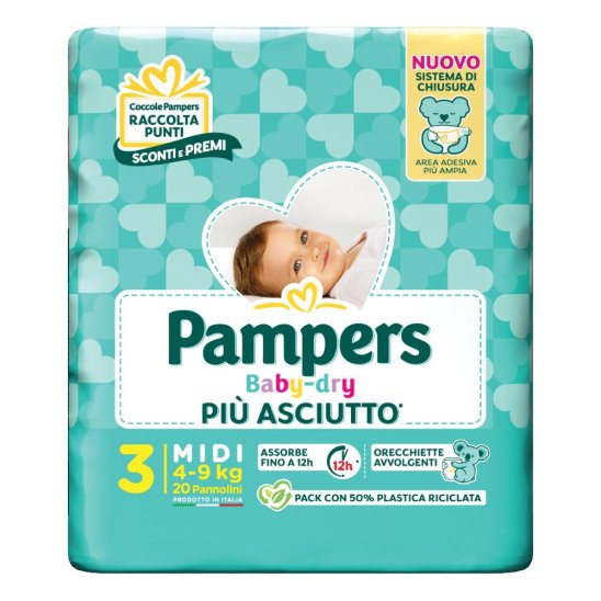 Pampers Baby Dry Midi - taglia 3 dai 4 ai 9 kg - 20 pannolini Pampers Baby Dry Midi - taglia 3 dai 4 ai 9 kg - 20 pannolini