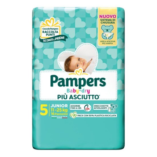 Pampers Baby Dry Junior - taglia 5 dai 11 ai 25 kg - 16 pannolini Pampers Baby Dry Junior - taglia 5 dai 11 ai 25 kg - 16 pannolini